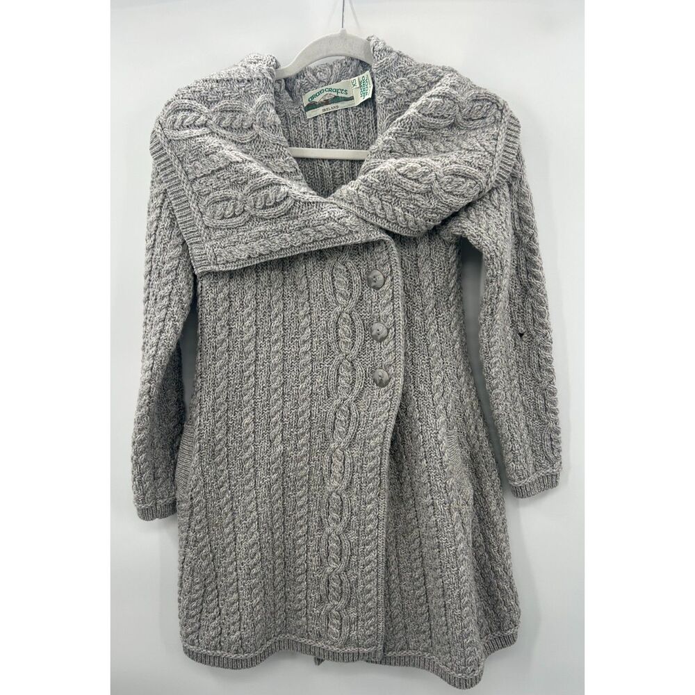 Aran Crafts Ireland Womens Merino Wool Cardigan Sweater XS Cable Knit FLAWED